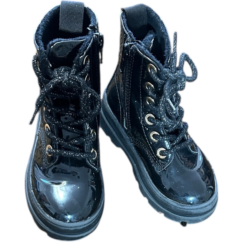 black patent leather H&M combat boots for toddlers Sz 7.5